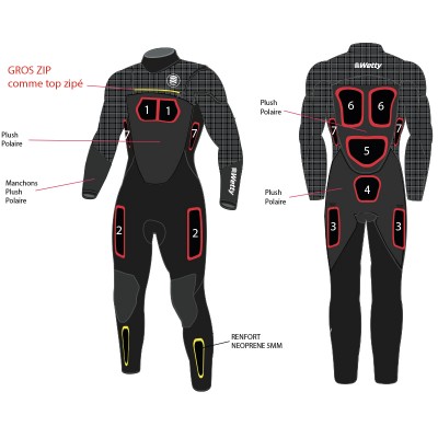 WETTY WINTER SURF WETSUIT 4/4MM - 2MM integrated HOOD - Limestone